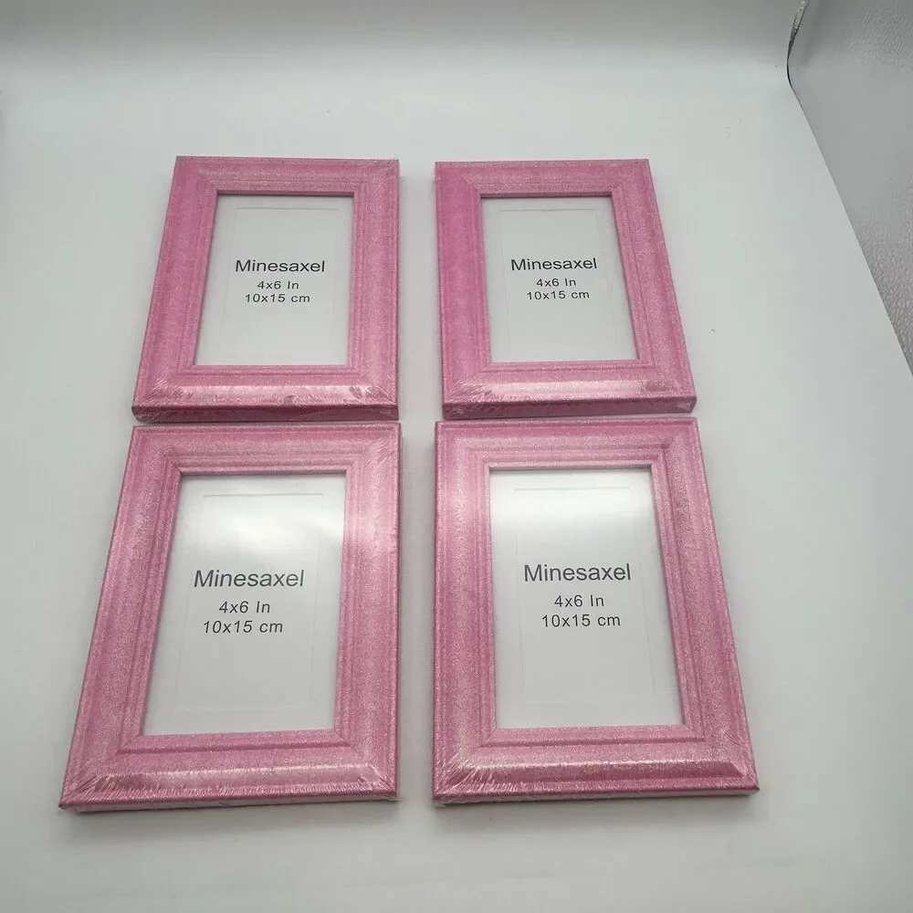 Pink Glitter 5x7 Picture Frames 4-Pack w/ 4x6 Mat New Sealed Wall/Tabletop